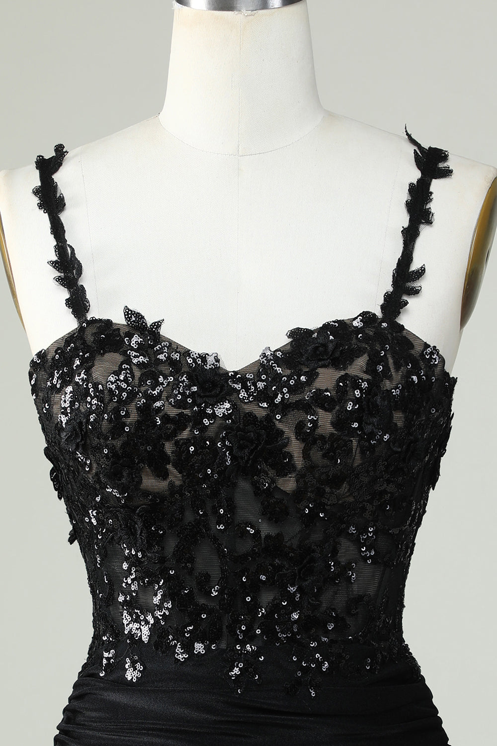 Sheath Spaghetti Straps Black Short Graduation Dress with Appiques