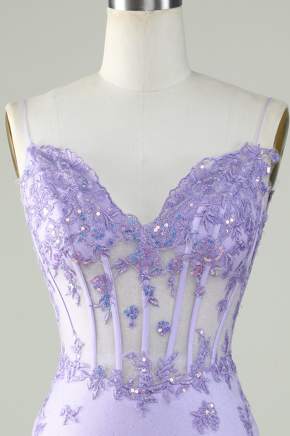 Bodycon Spaghetti Straps Purple Corset Graduation Dress with Appliques