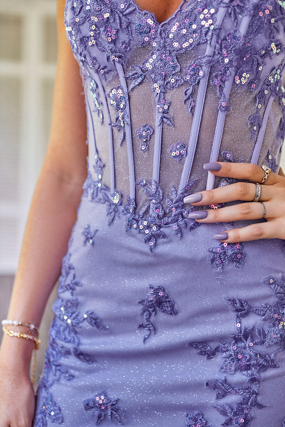 Sparkly Purple Corset Graduation Dress with Appliques