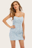 Light Blue Short Graduation Dress with Lace Beading