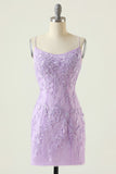 Purple Backless Bodycon Graduation Dress With Appliques