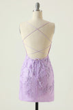 Purple Backless Bodycon Graduation Dress With Appliques