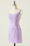 Purple Backless Bodycon Graduation Dress With Appliques