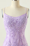 Purple Backless Bodycon Graduation Dress With Appliques
