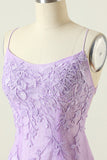 Purple Backless Bodycon Graduation Dress With Appliques