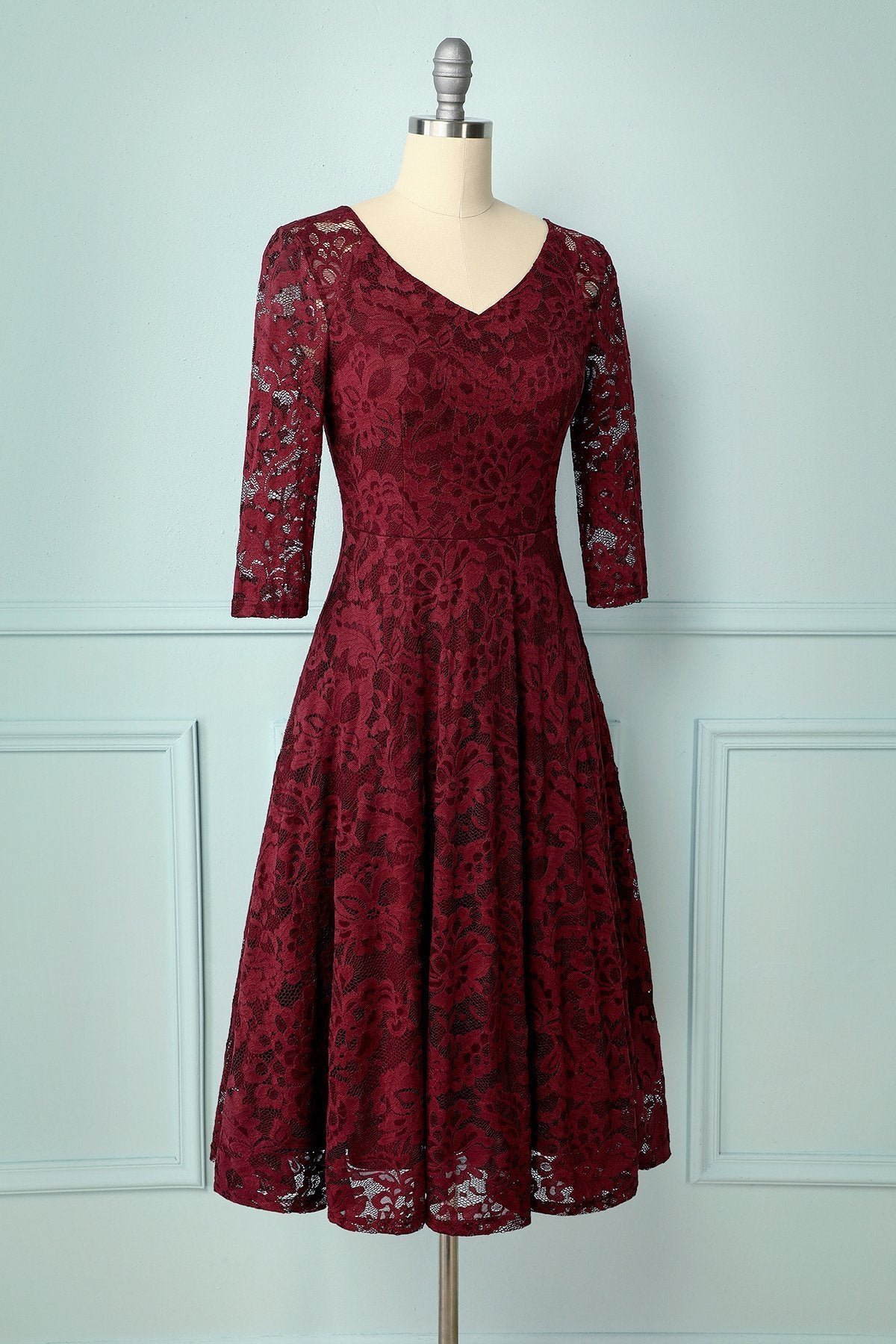 Dark Red Lace Midi - ZAPAKA