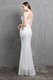 Gold Mermaid Sequin V Neck Prom Dress