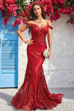 Mermaid Off the Shoulder Burgundy Corset Prom Dress with Bronzing