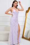 Mermaid Spaghetti Straps Purple Long Prom Dress with Criss Cross Back