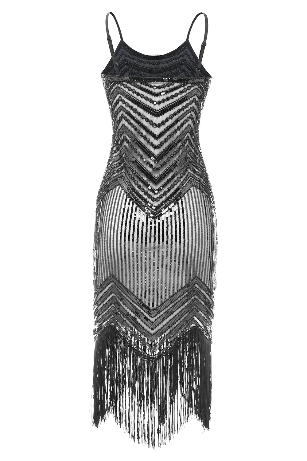 Spaghetti Straps Black 1920s Dress