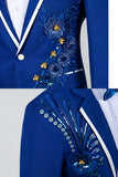 Blue One Button Notch Lapel Beaded Men's Prom Suits