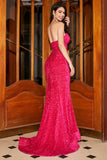 Mermaid Sweetheart Hot Pink Sequins Long Prom Dress