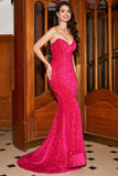 Mermaid Sweetheart Hot Pink Sequins Long Prom Dress