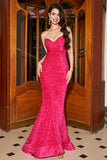 Mermaid Sweetheart Hot Pink Sequins Long Prom Dress