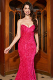 Mermaid Sweetheart Hot Pink Sequins Long Prom Dress