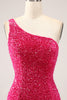 Load image into Gallery viewer, Sparkly Fuchsia Mermaid One Shoulder Long Sequin Prom Dress with Slit
