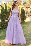 Purple Tulle A-Line Prom Dress With Appliques