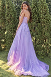 Purple Tulle A-Line Prom Dress With Appliques