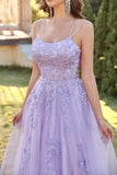 Purple Tulle A-Line Prom Dress With Appliques