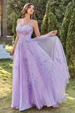 Purple Tulle A-Line Prom Dress With Appliques