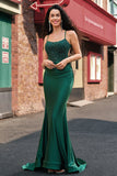 Dark Green Mermaid Halter Long Prom Dress with Appliques Beading