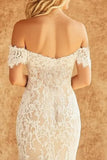 White Mermaid Off the Shoulder Lace Long Wedding Dress