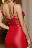 Red Corset Spaghetti Straps Appliqued Mini Tight Prom Dress