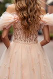 Champagne Corset Floral Short Prom Dress with Appliques
