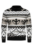 Men's Slim Fit Khaki Pullover Printed Knitted Sweater