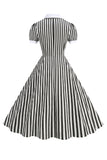 Black A Line Stripe 1950s Dress with Sleeves