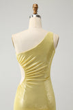 Stylish Yellow Bodycon One Shoulder Short Homecoming Dress with Hollow Out