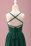 Dark Green A Line Ruched Spaghetti Straps Junior Bridesmaid Dress