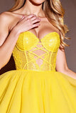 Yellow Sweetheart Corset Short Prom Dress with Appliques
