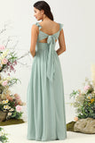 A Line Dusty Sage Ruffles Bridesmaid Dress