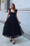 A-Line Tulle Sweetheart Black Cocktail Dress