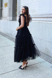 A-Line Tulle Sweetheart Black Cocktail Dress