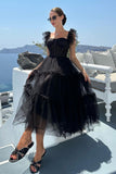 A-Line Tulle Sweetheart Black Cocktail Dress