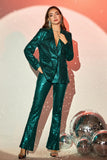 Sparkly Green Sequins Notched Lapel Women Choir Suits with Belt