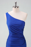 Royal Blue One Shoulder Bodycon Ruched Short Homecoming Dress