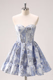 Blue A Line Sweetheart Short Corset Cocktail Dress