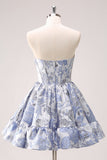 Blue A Line Sweetheart Short Corset Cocktail Dress