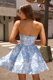 Blue A Line Sweetheart Short Corset Cocktail Dress