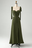 Olive A Line Spaghetti Straps Floor Length Bridesmaid with Slit