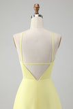 Yellow A Line Halter Cut Out Long Bridesmaid Dress with Flower