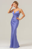 Mermaid Spaghetti Straps Hollow Out Twist Front Purple Bridesmaid Dress