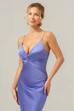 Mermaid Spaghetti Straps Hollow Out Twist Front Purple Bridesmaid Dress