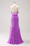 Tahiti Mermaid Halter Ruffle Chiffon Long Bridesmaid Dress