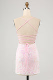 Sparkly Pink Spaghetti Straps Tight Homecoming Dress with Sequins