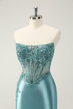 Glitter Peacock Bodycon Strapless Corset Appliques Homecoming Dress