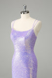 Sparkly Lilac Bodycon Sequins Short Homecoming Dress with Tassels